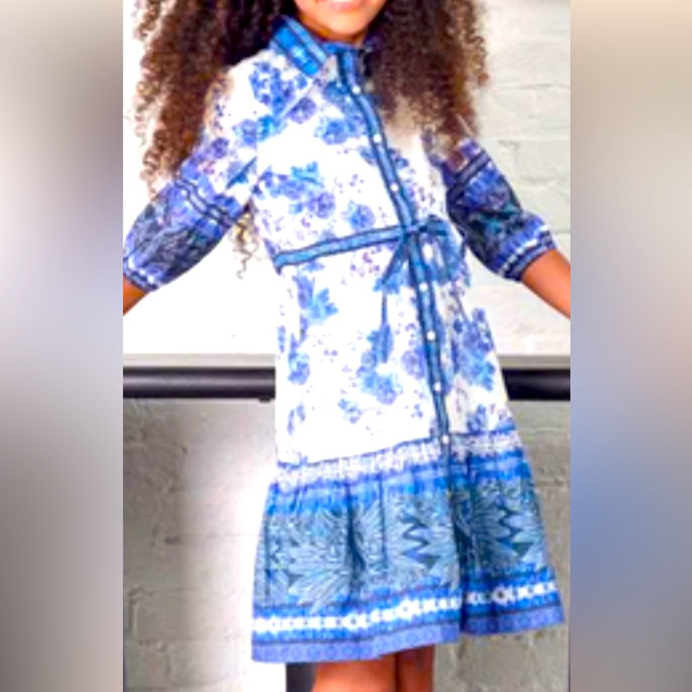 Stunning Blue Floral Kids Dress Sz 10yr porter